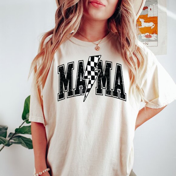 NEW Trendy Comfort Colors Soft Cotton Lightning Bolt Mama Graphic Tee Shirt - Picture 2 of 4